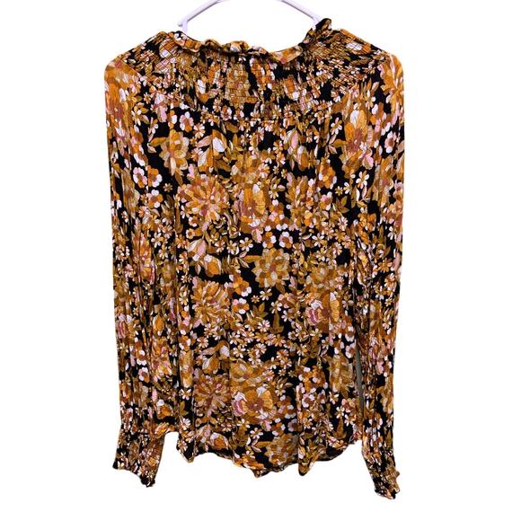 Jane and Delancey Floral Peasant Blouse Smocked Neckline Long Sleeve Top Size L - Picture 3 of 7